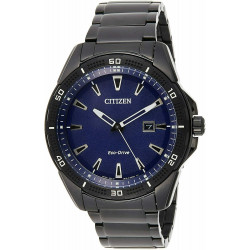 Eco-Drive Blue Dial Men's Watch AW1585-55L Black Steel