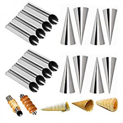 Set of 16 Stainless Steel Cannoli Tubes and Pastry Cream Horn Molds