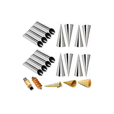 Set of 16 Stainless Steel Cannoli Tubes and Pastry Cream Horn Molds