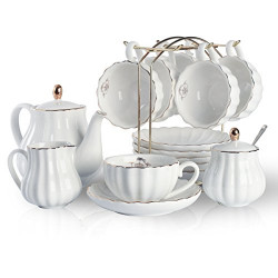 Porcelain Tea Sets British Royal Series, 8 OZ Cups& Saucer Service for 6