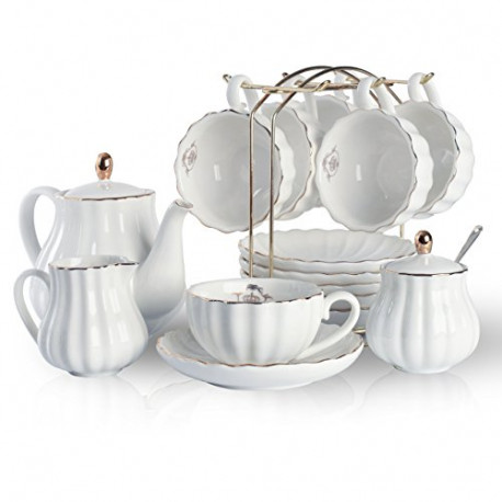 Porcelain Tea Sets British Royal Series, 8 OZ Cups& Saucer Service for 6