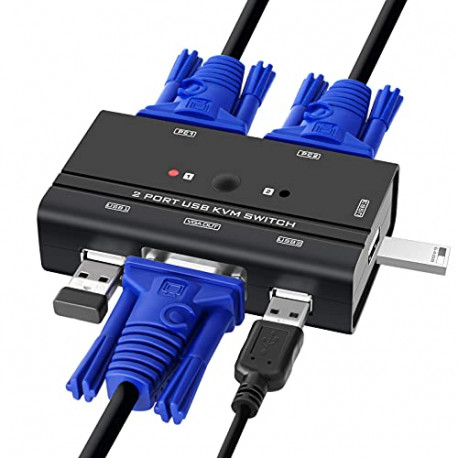 USB VGA KVM Switch with Cables, 2 Ports Selector Switcher