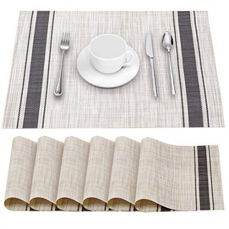 Table Mats Set of 6 Crossweave Woven Vinyl Placemats