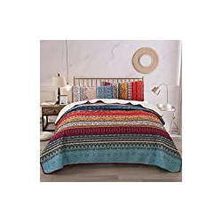 Soft Microfiber Boho Bedspread Set 90"x96"( 3 Pieces, Queen)
