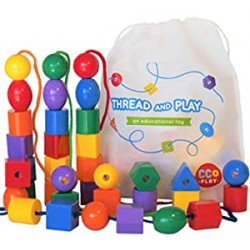 Large Lacing Bead Set for Kids - 36 Jumbo Beads & 4 Threads for Toddlers