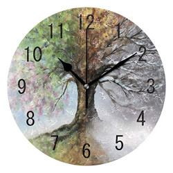 9.5 Inch Wall Clock Non Ticking Silent Clock Art for Living Room Kitchen Bedroom
