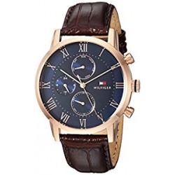 Men s Sophisticated Sport Quartz Gold and Leather Casual Watch Color Brown/Blue Dial Model 1791399