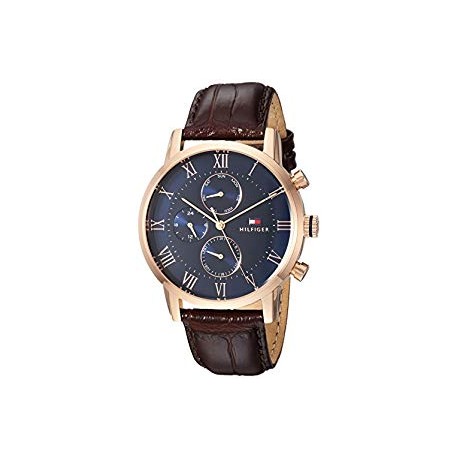 Men s Sophisticated Sport Quartz Gold and Leather Casual Watch Color Brown/Blue Dial Model 1791399