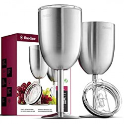 Premium Grade 18/8 Stainless Steel Wineglasses 12 Oz. Double-Walled Insulated Unbreakable Goblets (Set of 2)