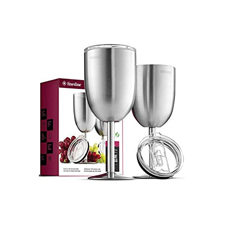 Premium Grade 18/8 Stainless Steel Wineglasses 12 Oz. Double-Walled Insulated Unbreakable Goblets (Set of 2)