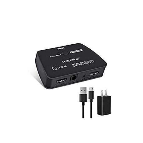 HDMI Splitter 1in2 Out Audio Extractor, 4K 60Hz HDMI 2.0b Splitter 3D
