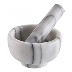 Marble Mortar and Pestle, 3.75", White/Gray