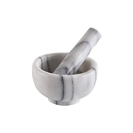Marble Mortar and Pestle, 3.75", White/Gray