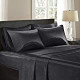 SHET20-173 Satin Wrinkle-Free Luxurious and Silky with 16" Deep Pocket 6 Piece Durable Sheet Set, Queen, Black