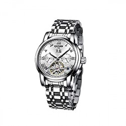 Mens Silver Steel Band Mechanical Automatic Wrist Watch