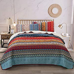 Microfiber Boho Bedspread Set 90"x96"( 3 Pieces, Queen)