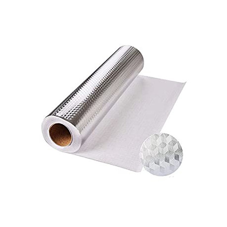 Kitchen Backsplash Sticker, Aluminum Foil Texture Oil 0.61x5m