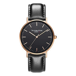 VICTORIA HYDE Quartz Watches for Men Easy Read Genuine Leather Strap Stainless Steel