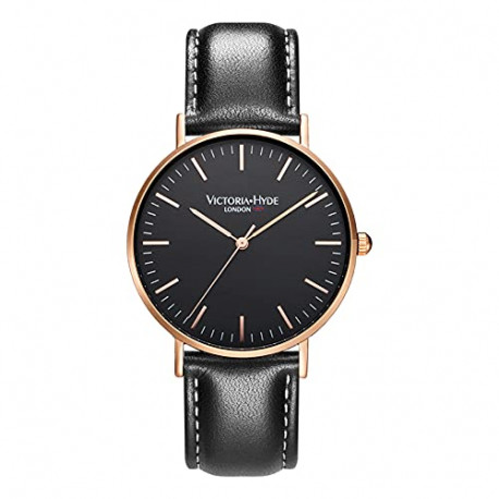 VICTORIA HYDE Quartz Watches for Men Easy Read Genuine Leather Strap Stainless Steel