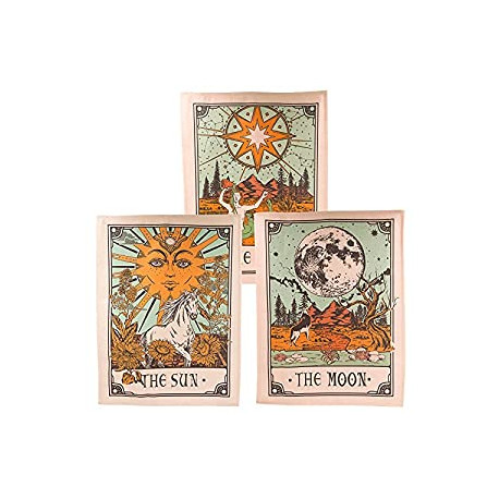 3 Pack Tarot Tapestry, Sun Moon and Star Tarot Card Tapestry