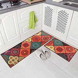 2 Pieces Non-Slip Kitchen Mat Runner Rug Set Doormat Vintage