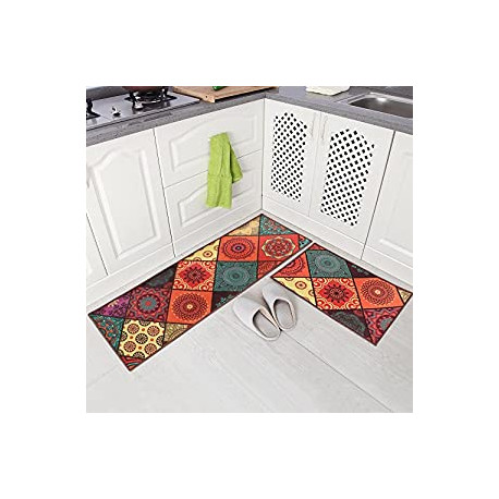 2 Pieces Non-Slip Kitchen Mat Runner Rug Set Doormat Vintage