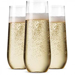 24 Pack Stemless Plastic Champagne Flutes Disposable 9 Oz