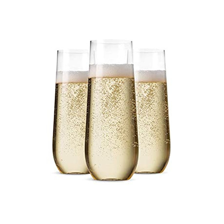 24 Pack Stemless Plastic Champagne Flutes Disposable 9 Oz