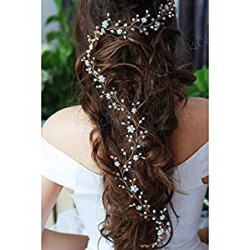 Bride Long Wedding Flower Hair Vines Bridal Pearl Headpieces Wedding