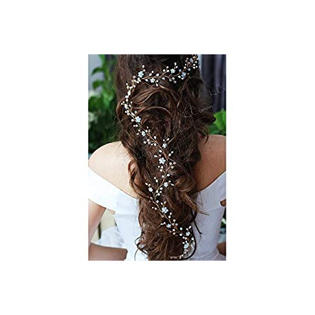 Bride Long Wedding Flower Hair Vines Bridal Pearl Headpieces Wedding