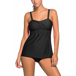 Women's Solid Ruched Tankini Top Swimsuit