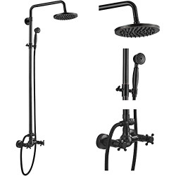 Oil Rubbed Bronze Rain Shower System Set 2 Knobs Mixing 8 Inch