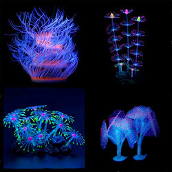 Aquarium Fish Tank Ornament,Simulation Coral Plant Decorations Glowing Silicone Accessories 5Pieces