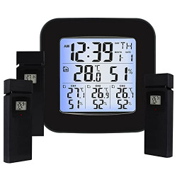 Wireless Weather Station Thermometer with 3 Indoor Outdoor Sensor Wireless Clock