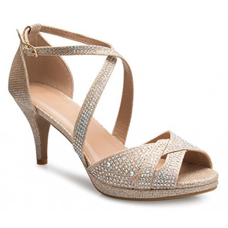 Women's Sexy Strappy Glitter Rhinestone Open Toe Heel Sandals