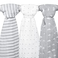 Muslin Baby Swaddle Blankets, 47x47 (3 Pack) Grey