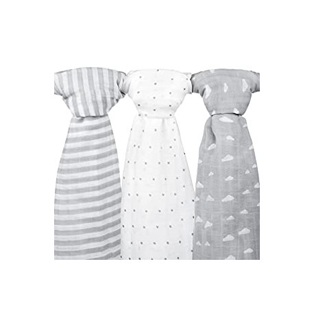 Muslin Baby Swaddle Blankets, 47x47 (3 Pack) Grey