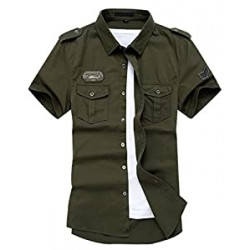 Men's Short Sleeve Military Button Down Cargo Shirt
