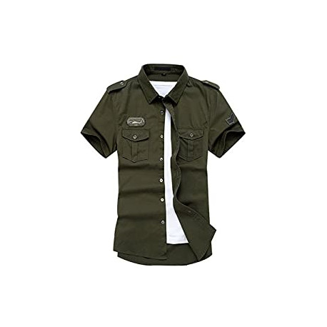 Men's Short Sleeve Military Button Down Cargo Shirt