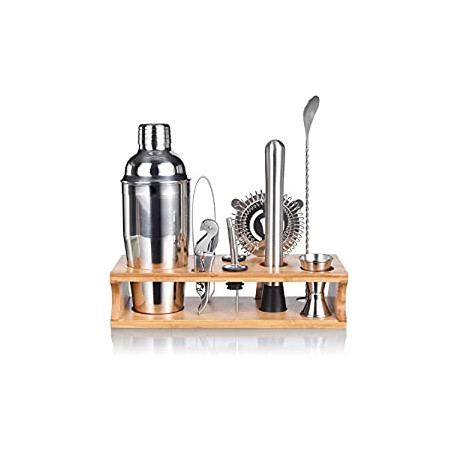 Bartender Kit with Stylish Bamboo Stand, 10 Piece Cocktail Shaker Set