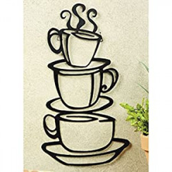 Outlet Black Coffee Cup Silhouette Metal Wall Art for Home Decoration