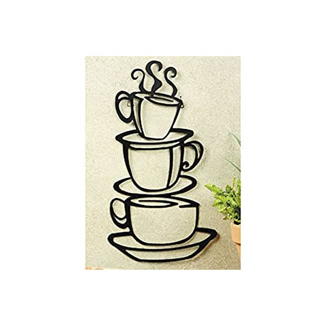 Outlet Black Coffee Cup Silhouette Metal Wall Art for Home Decoration