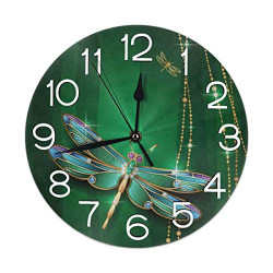 Home Decor Dragonfly Green Round Wall Clock