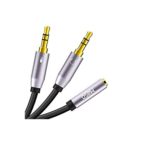 Headphone Splitter CTIA for Computer Y Jack Adapter 3.5mm 2 x 3 Pole TRS Male to 4 Pole TRRS Female Compatible