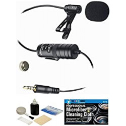 External Lavalier 3.5mm Microphone with 20' Audio Cable + Accessory Bundle