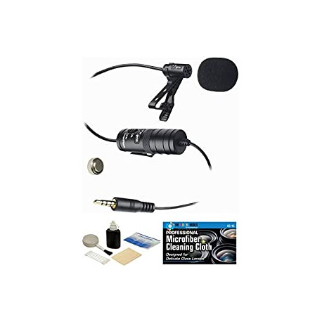 External Lavalier 3.5mm Microphone with 20' Audio Cable + Accessory Bundle