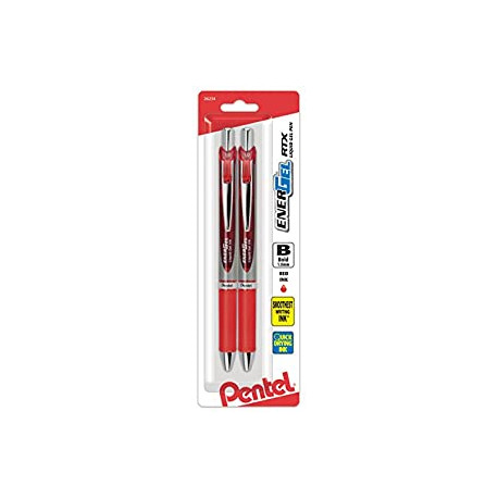 Pentel EnerGel RTX Retractable Liquid Gel Pen, Bold Line, Metal Tip, Red Ink 2-Pack (BL80BP2B)