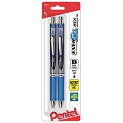 Pentel Energel RTX Retractable Liquid Gel Pen, Bold Line, Metal Tip, Blue Ink Pack of 2 (BL80BP2C)