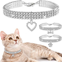 3 Pieces Bling Rhinestones Pet Collars Glitter Pendant Dog Collars
