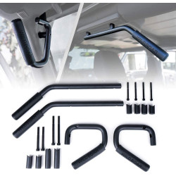 Black Aluminum Front & Rear Steel Grab Bar Handle Kit for 2007
